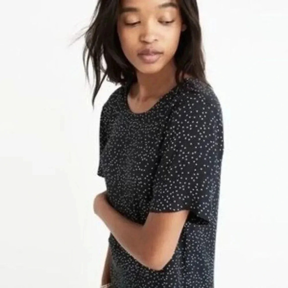 Madewell Black Zip Back Short Sleeve White Scatter Polka Dot Mini Dress 12 - Picture 2 of 6